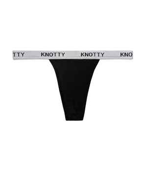 Knotty Black Cotton Banded Thong