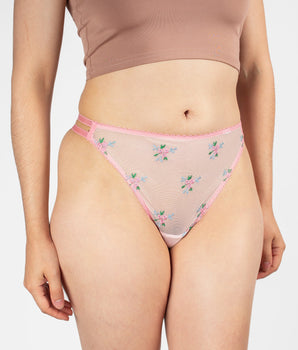 Knotty Embroidered Bouquet Mesh G-String