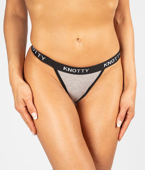 Knotty Grey Cotton Banded Thong
