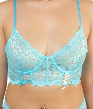 Knotty Mystic Blue Lace Corset Bra