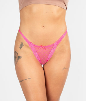 Knotty Polkadot Hearts Neon Pink Thong