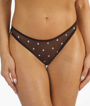 Knotty The Soft Black Mesh Heart Polkadot Thong