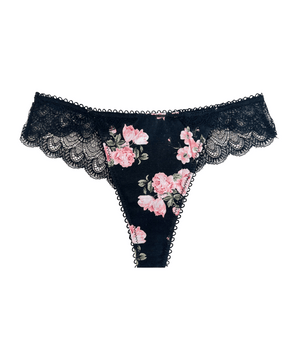 Knotty Rosy Retro Black Cotton Lace Thong