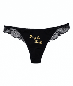 Knotty Black Lace Jingle Bells Thong
