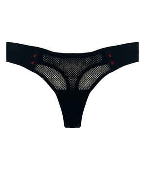 Knotty Black + Red Fishnet Thong