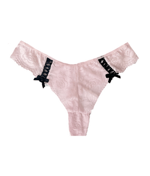 Knotty Black Ribbon Bloom Thong
